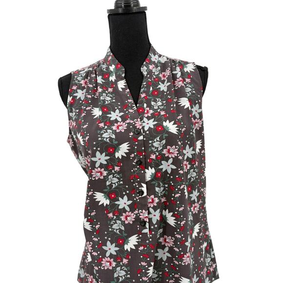 Cabi Womens Plaza Fiesta Floral Gray Sleeveless‎ Button Front Career Work Blouse - Picture 3 of 7